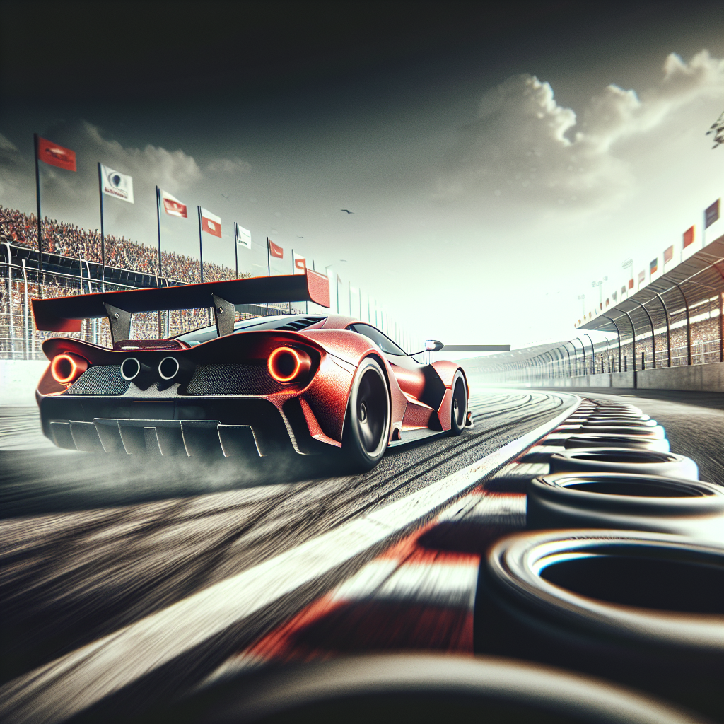 سباق سيارات - صورة تظهر سيارة رياضية تتسابق على حلبة سباق
